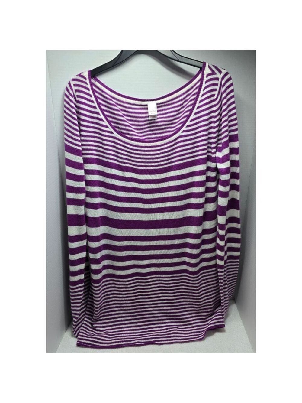 Women's BONGO Purple White Striped Crew Neck Sweater XL
